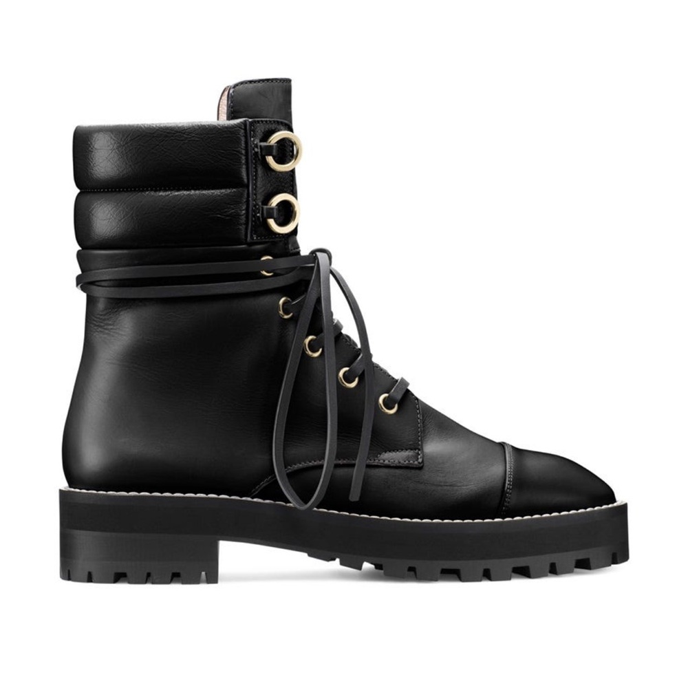 STUART WEITZMAN Lexy Leather Combat Boots Black Leather Size 8